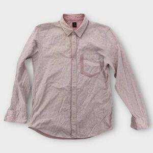 Takeo Kikuchi Shirt Mens 3 Button Down Classic Fit Embroidered LS Pink Cotton